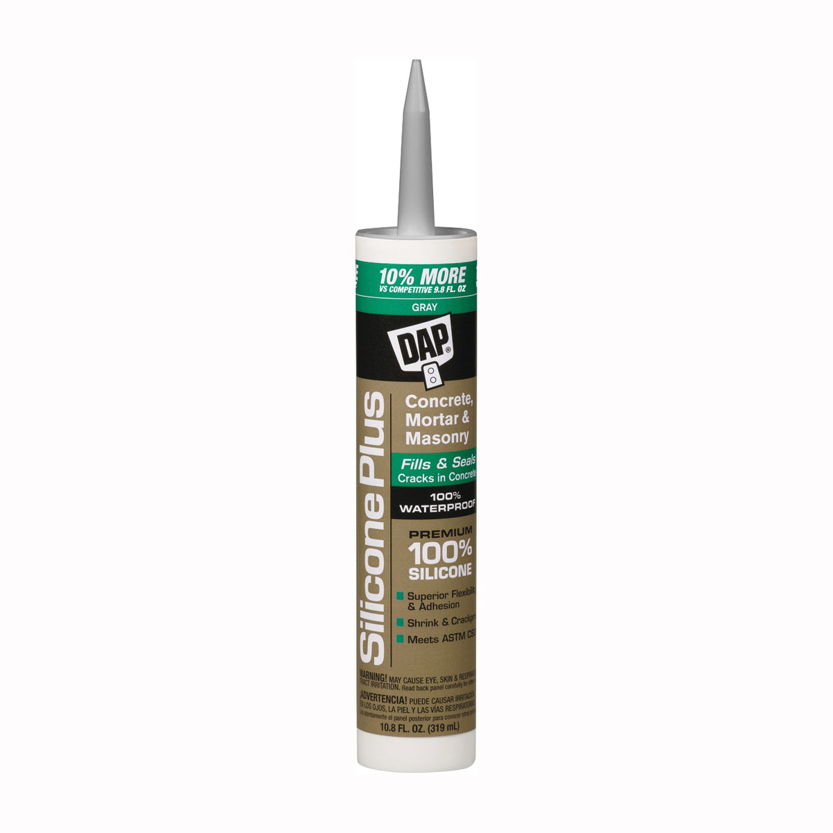 DAP Silicone Plus 08675 Silicone Rubber Sealant, Gray, 10.1 oz Cartridge