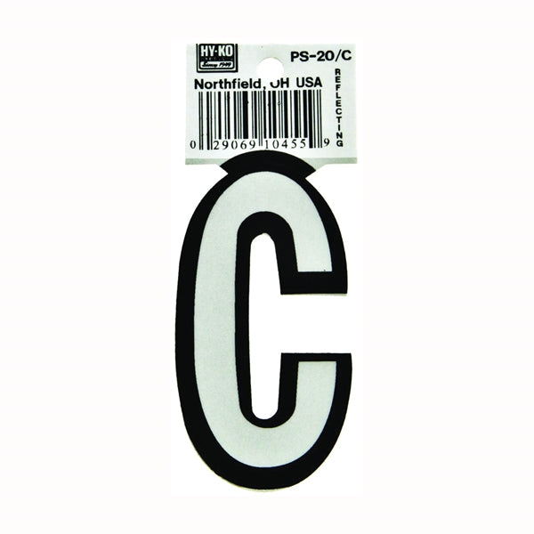 HY-KO PS-20/C Reflective Letter, Character: C, 3-1/4 in H Character, Black/White Character, Vinyl