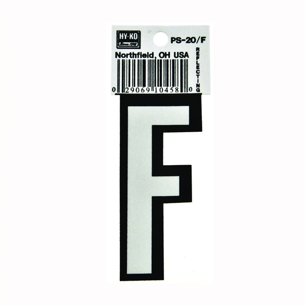 HY-KO PS-20/F Reflective Letter, Character: F, 3-1/4 in H Character, Black/White Character, Vinyl