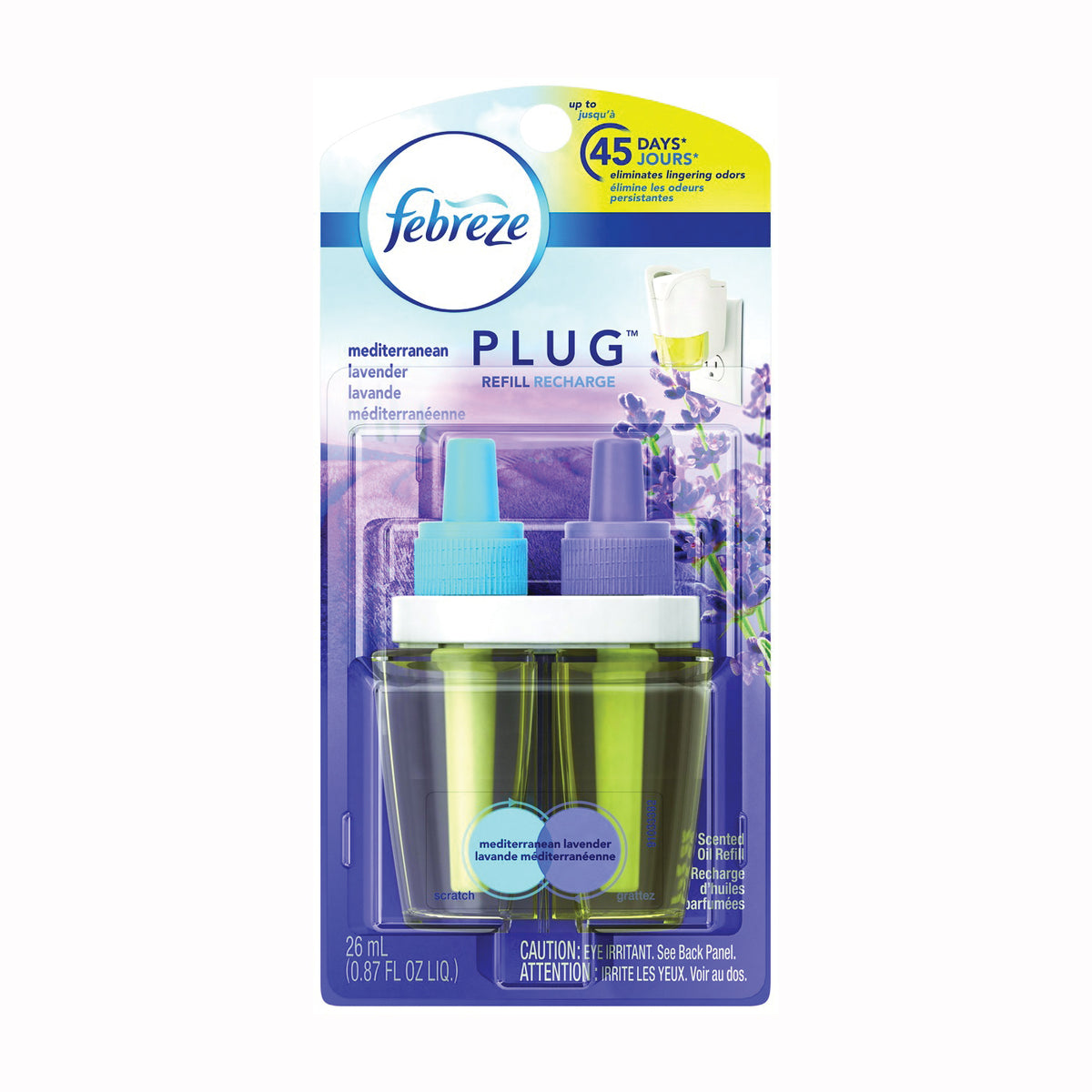 febreze PLUG 81255 Air Freshener Oil Refill, 26 mL, Mediterranean Lavender, 45-Day Freshness