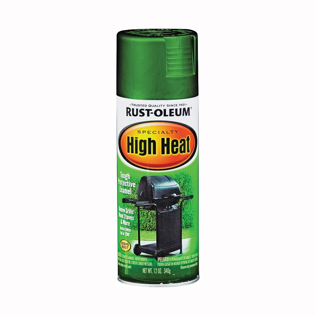 RUST-OLEUM 7752830 High Heat Spray Paint, Satin, Green, 12 oz, Aerosol Can