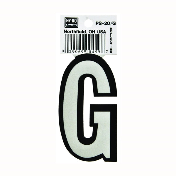 HY-KO PS-20/G Reflective Letter, Character: G, 3-1/4 in H Character, Black/White Character, Vinyl