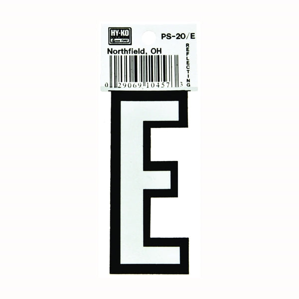 HY-KO PS-20/E Reflective Letter, Character: E, 3-1/4 in H Character, Black/White Character, Vinyl