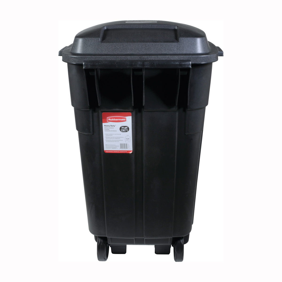 Rubbermaid 289804BLA Refuse Container, 35 gal Capacity, Plastic, Black, Snap-Fit Lid Closure