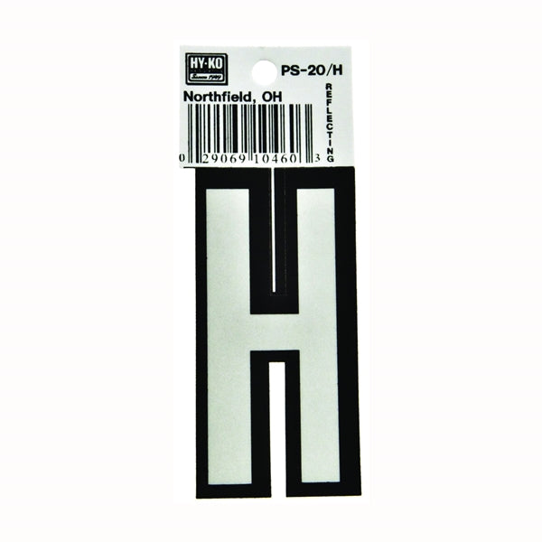 HY-KO PS-20/H Reflective Letter, Character: H, 3-1/4 in H Character, Black/White Character, Vinyl