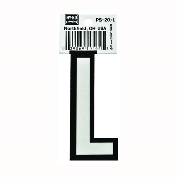 HY-KO PS-20/L Reflective Letter, Character: L, 3-1/4 in H Character, Black/White Character, Vinyl
