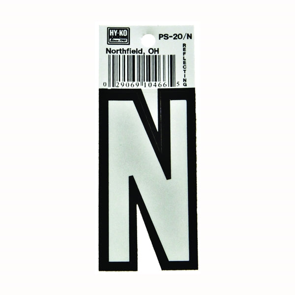 HY-KO PS-20/N Reflective Letter, Character: N, 3-1/4 in H Character, Black/White Character, Vinyl