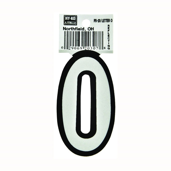 HY-KO PS-20/O Reflective Letter, Character: O, 3-1/4 in H Character, Black/White Character, Vinyl