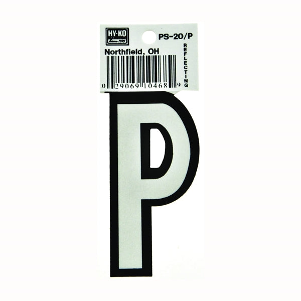 HY-KO PS-20/P Reflective Letter, Character: P, 3-1/4 in H Character, Black/White Character, Vinyl