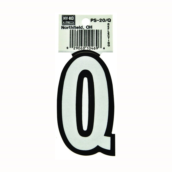 HY-KO PS-20/Q Reflective Letter, Character: Q, 3-1/4 in H Character, Black/White Character, Vinyl