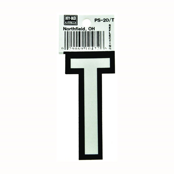 HY-KO PS-20/T Reflective Letter, Character: T, 3-1/4 in H Character, Black/White Character, Vinyl