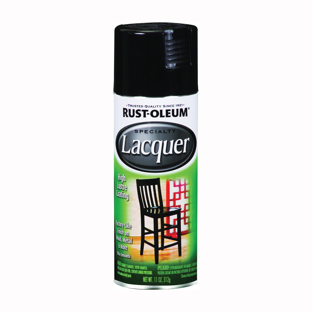 RUST-OLEUM SPECIALTY 1905830 Lacquer Spray Paint, Gloss, Liquid, Black, 11 oz, Aerosol Can