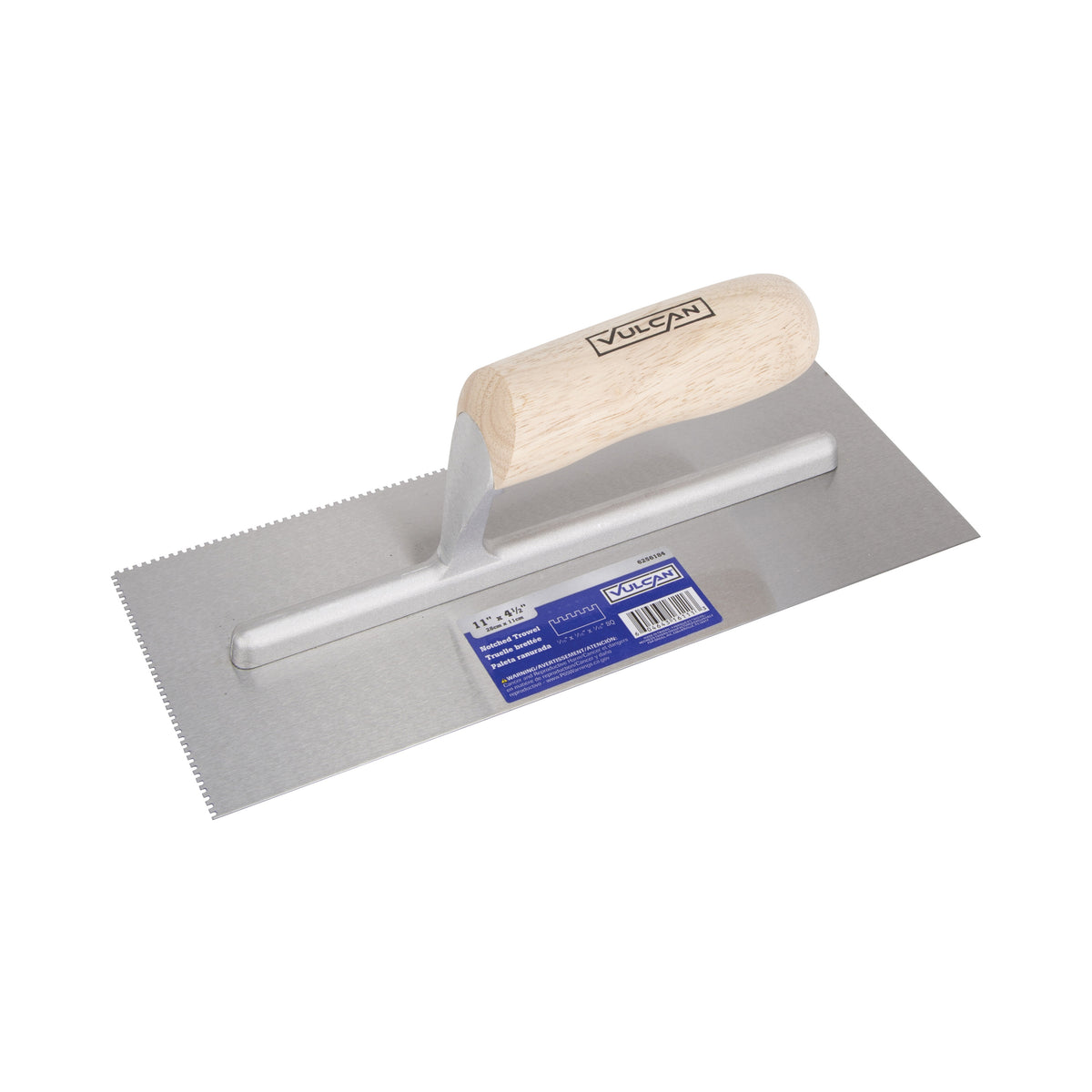 Vulcan Notched Trowel, 1/16 x 1/16 in, 4-1/2 in W Blade, High-Carbon Steel Blade, Hard Wood Handle