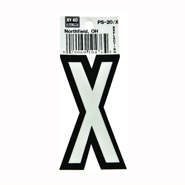 HY-KO PS-20/X Reflective Letter, Character: X, 3-1/4 in H Character, Black/White Character, Vinyl