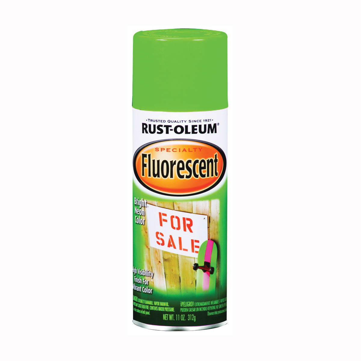 RUST-OLEUM 1932830 Fluorescent Spray Paint, Flat/Matte, Fluorescent Green, 11 oz, Aerosol Can