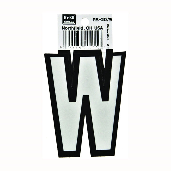 HY-KO PS-20/W Reflective Letter, Character: W, 3-1/4 in H Character, Black/White Character, Vinyl