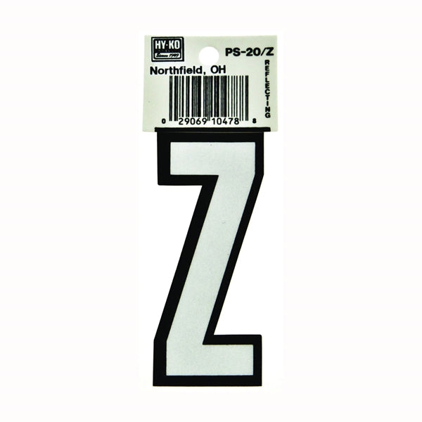 HY-KO PS-20/Z Reflective Letter, Character: Z, 3-1/4 in H Character, Black/White Character, Vinyl