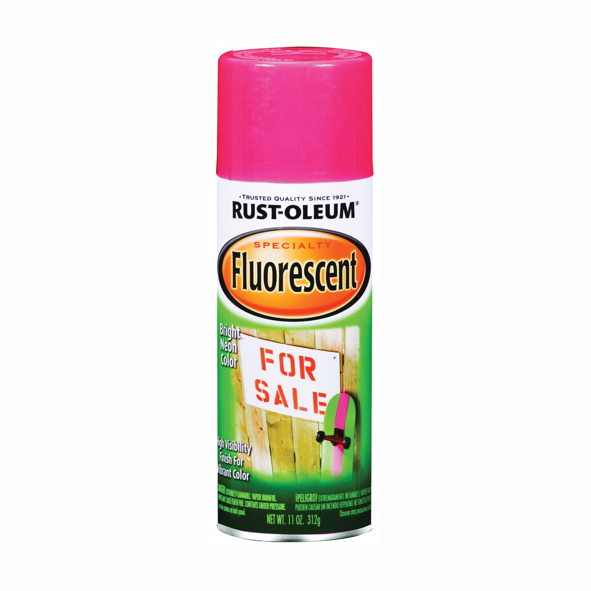 RUST-OLEUM 1959830 Fluorescent Spray Paint, Flat/Matte, Fluorescent Pink, 11 oz, Aerosol Can