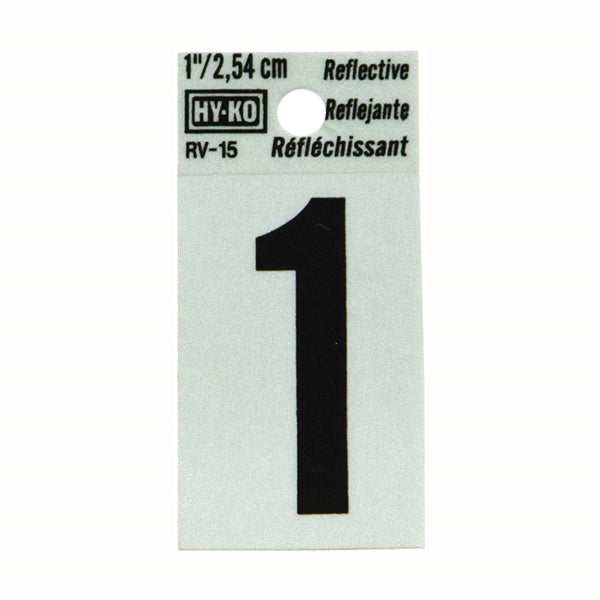 HY-KO RV-15/1 Reflective Sign, Character: 1, 1 in H Character, Black Character, Silver Background, Vinyl