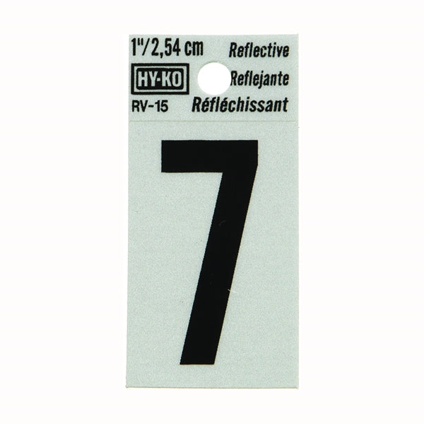 HY-KO RV-15/7 Reflective Sign, Character: 7, 1 in H Character, Black Character, Silver Background, Vinyl
