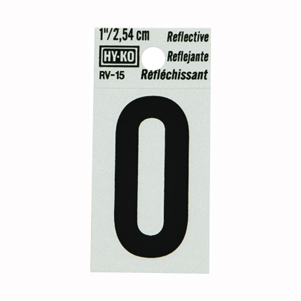HY-KO RV-15/0 Reflective Sign, Character: 0, 1 in H Character, Black Character, Silver Background, Vinyl