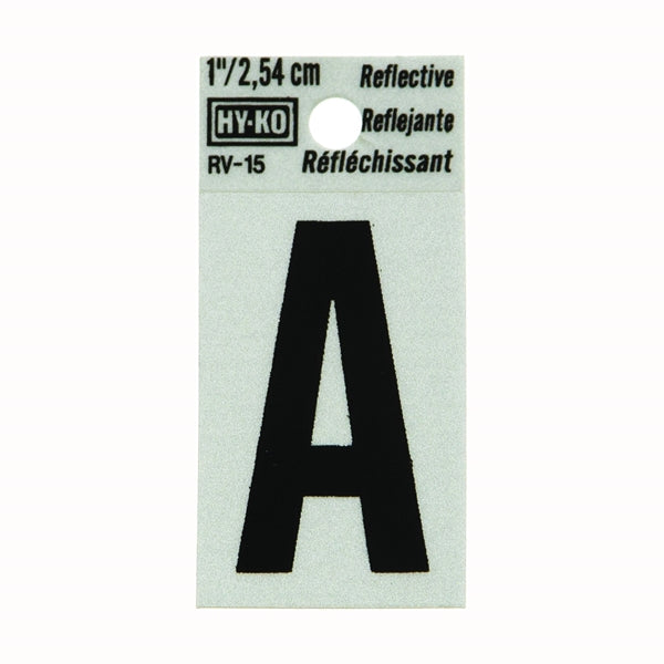 HY-KO RV-15/A Reflective Letter, Character: A, 1 in H Character, Black Character, Silver Background, Vinyl
