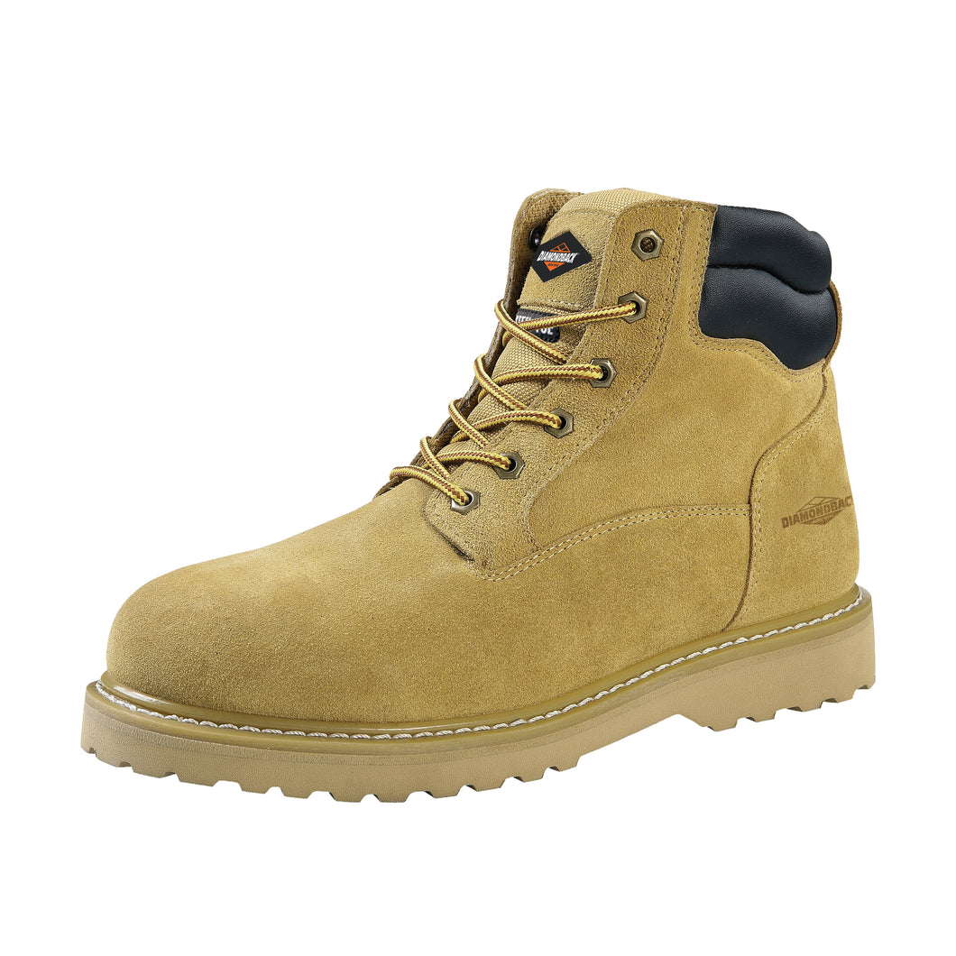 Diamondback Work Boots, 7.5, Extra Wide W, Tan, Suede Leather Upper, Lace-Up Closure, With Lining