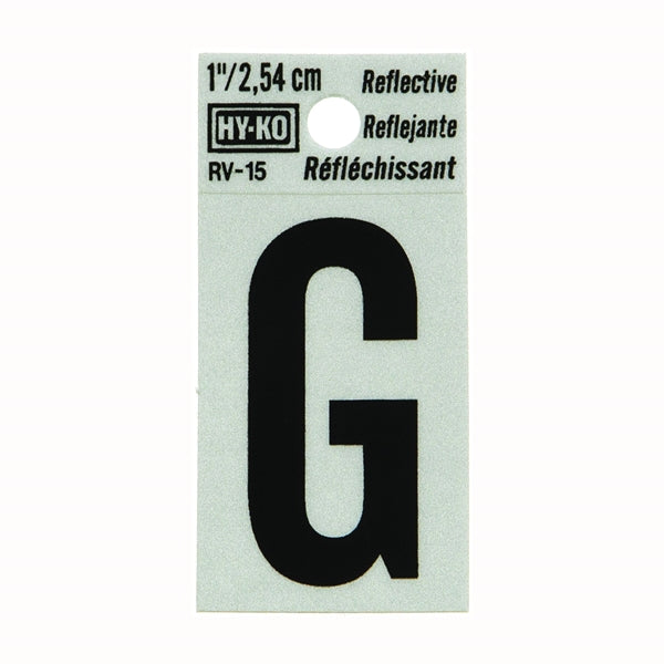 HY-KO RV-15/G Reflective Letter, Character: G, 1 in H Character, Black Character, Silver Background, Vinyl