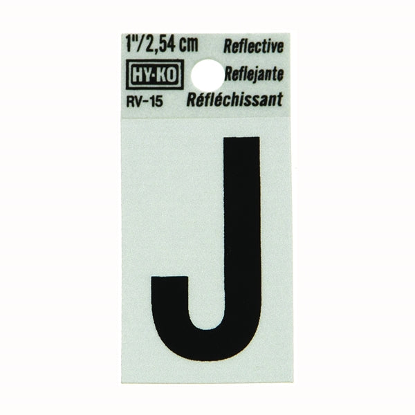 HY-KO RV-15/J Reflective Letter, Character: J, 1 in H Character, Black Character, Silver Background, Vinyl