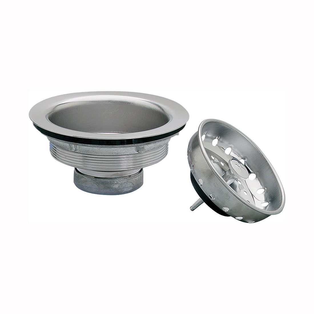 Keeney 1431SSBX Basket Strainer with Fixed Stick Post, 4-3/8 in Dia, Stainless Steel, Chrome, 3-1/4 in Dia Mesh