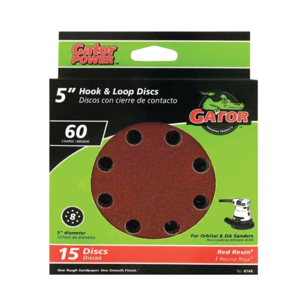 Gator 4144 Sanding Disc, 5 in Dia, 60 Grit, Coarse, Aluminum Oxide Abrasive, Vented