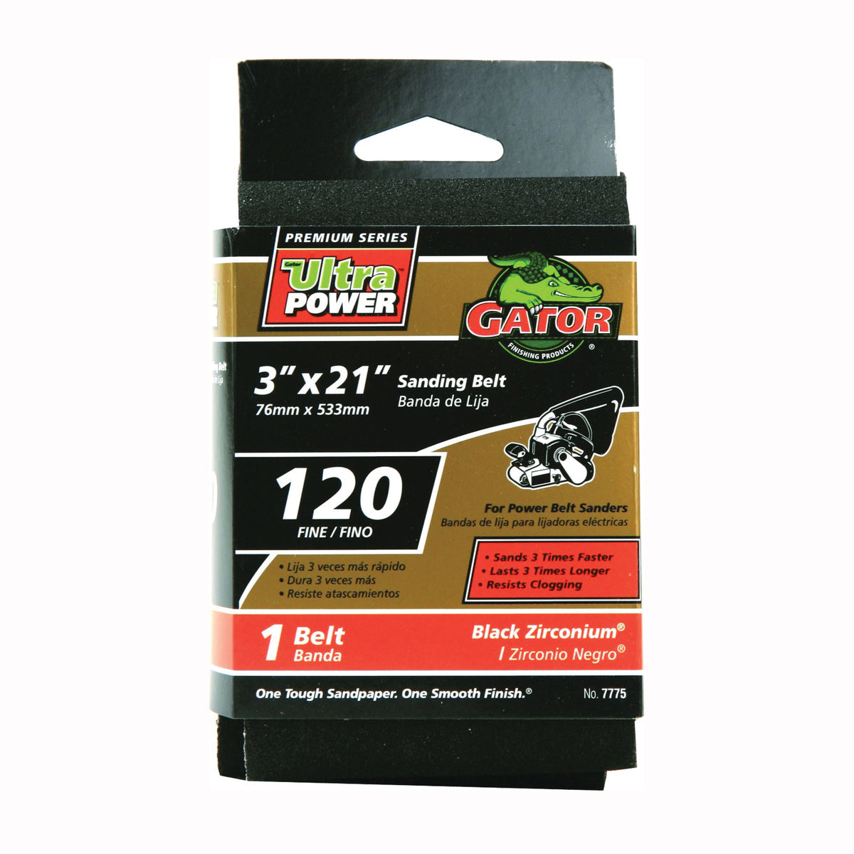 Gator 7775 Sanding Belt, 3 in W, 21 in L, 120 Grit, Fine, Zirconium Oxide Abrasive