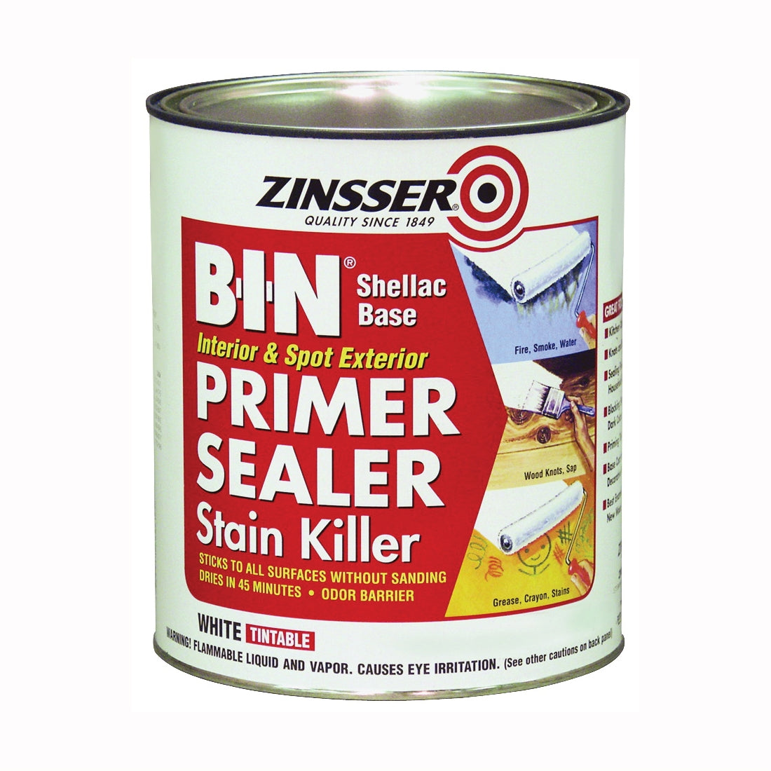 ZINSSER B-I-N 00904 Shellac-Base Primer, White, 1 qt