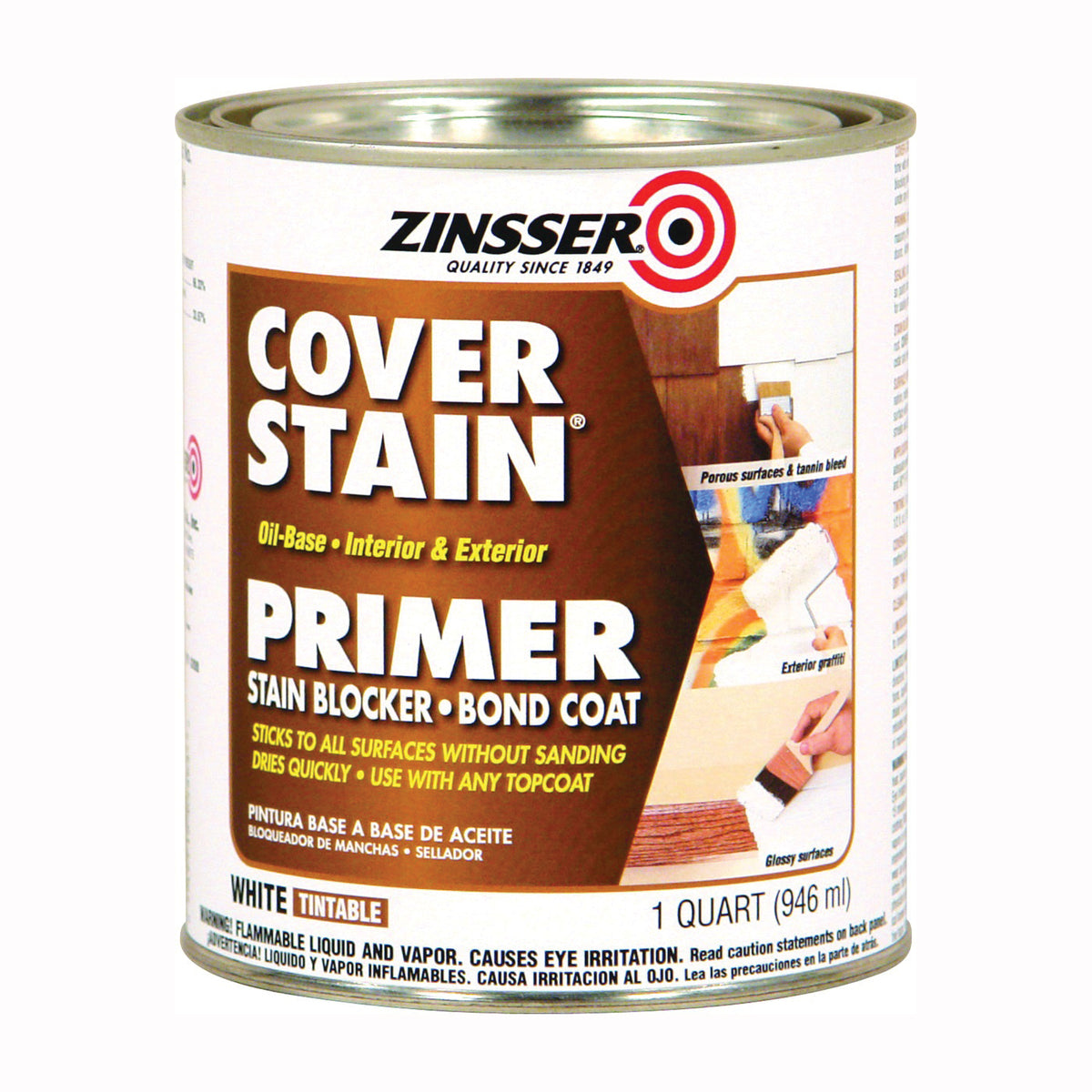 ZINSSER Cover-Stain 03504 Exterior Primer, Flat/Matte, White, 1 qt