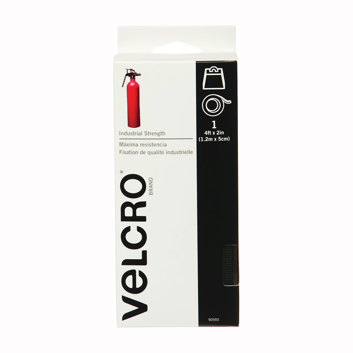 VELCRO Brand 90593 Fastener, 2 in W, 4 ft L, Nylon, Black
