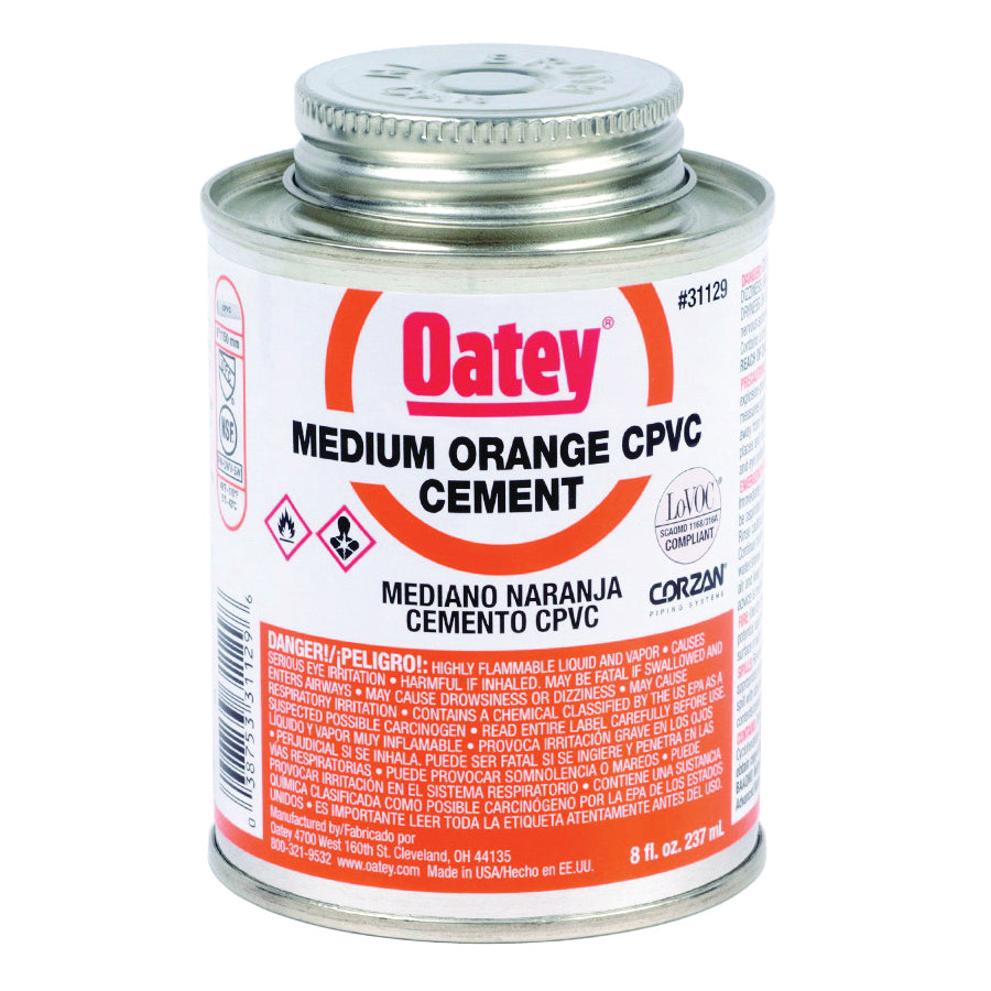 Oatey 31129 Solvent Cement, 8 oz Can, Liquid, Orange