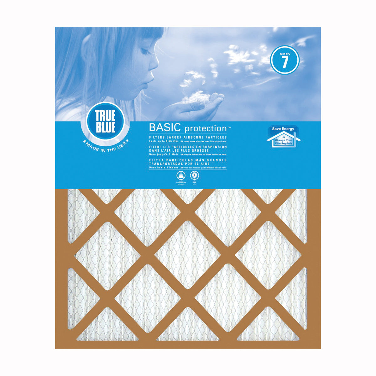True Blue 220241 Air Filter, 24 in L, 20 in W, 7 MERV, 53.7 % Filter Efficiency, Synthetic Pleated Filter Media