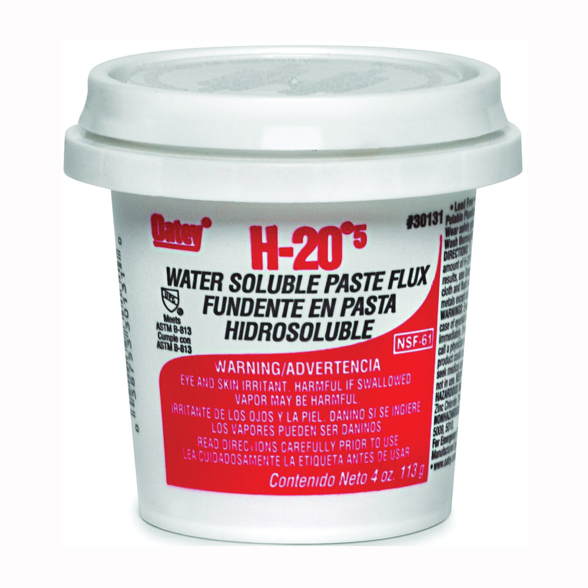 Oatey H-20 Series 30131 Water Soluble Flux, 4 oz, Paste, Light Yellow