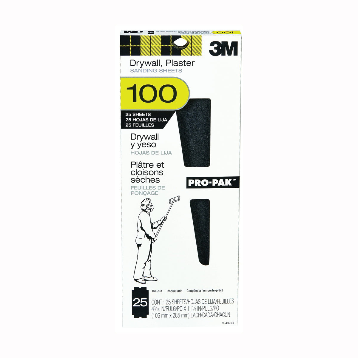 3M 99432 Sandpaper, 11-1/4 in L, 4-3/16 in W, 100 Grit, Medium, Aluminum Oxide Abrasive