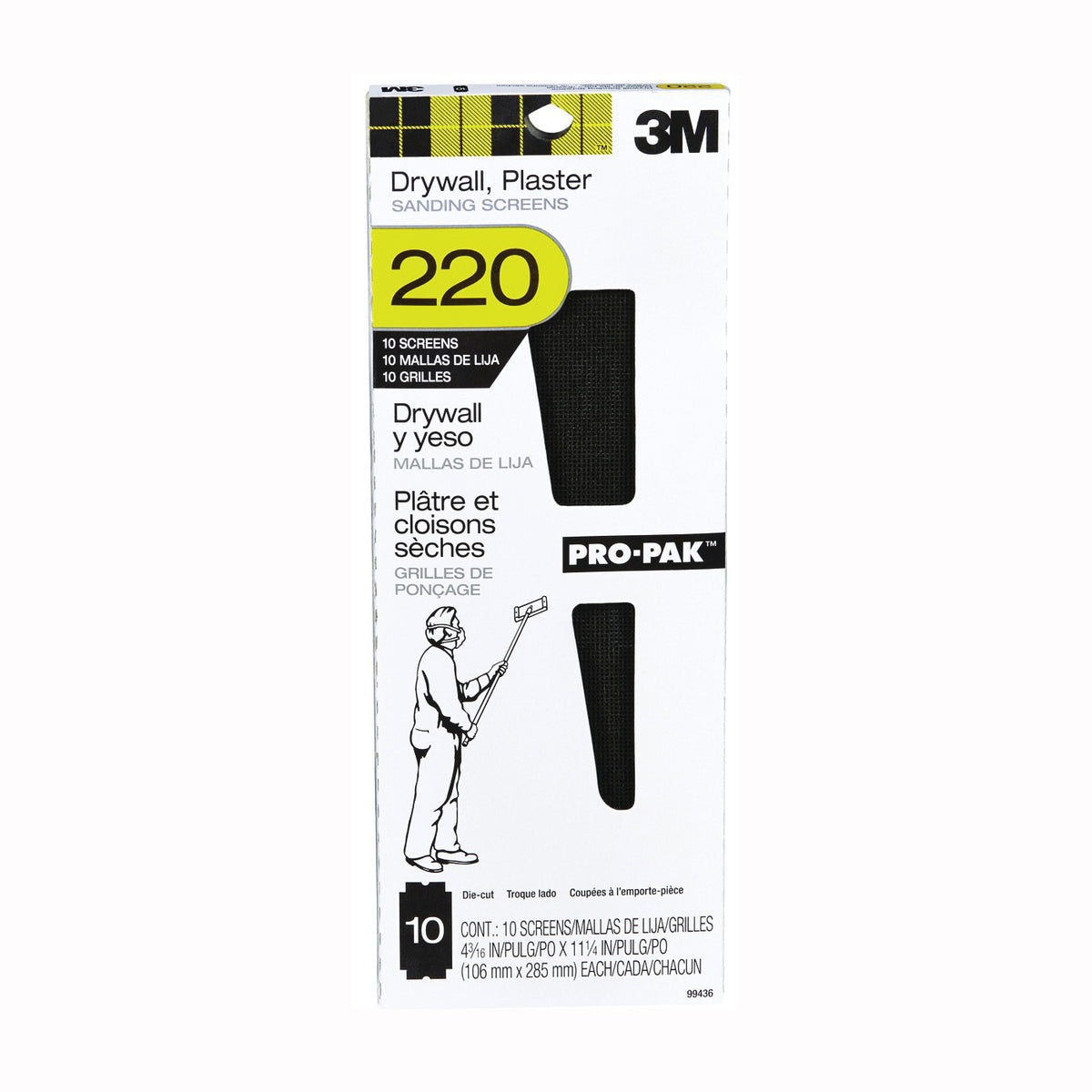 3M 99436 Sanding Screen, 11 in L, 4-3/16 in W, 220 Grit, Silicone Carbide Abrasive, Cloth Backing