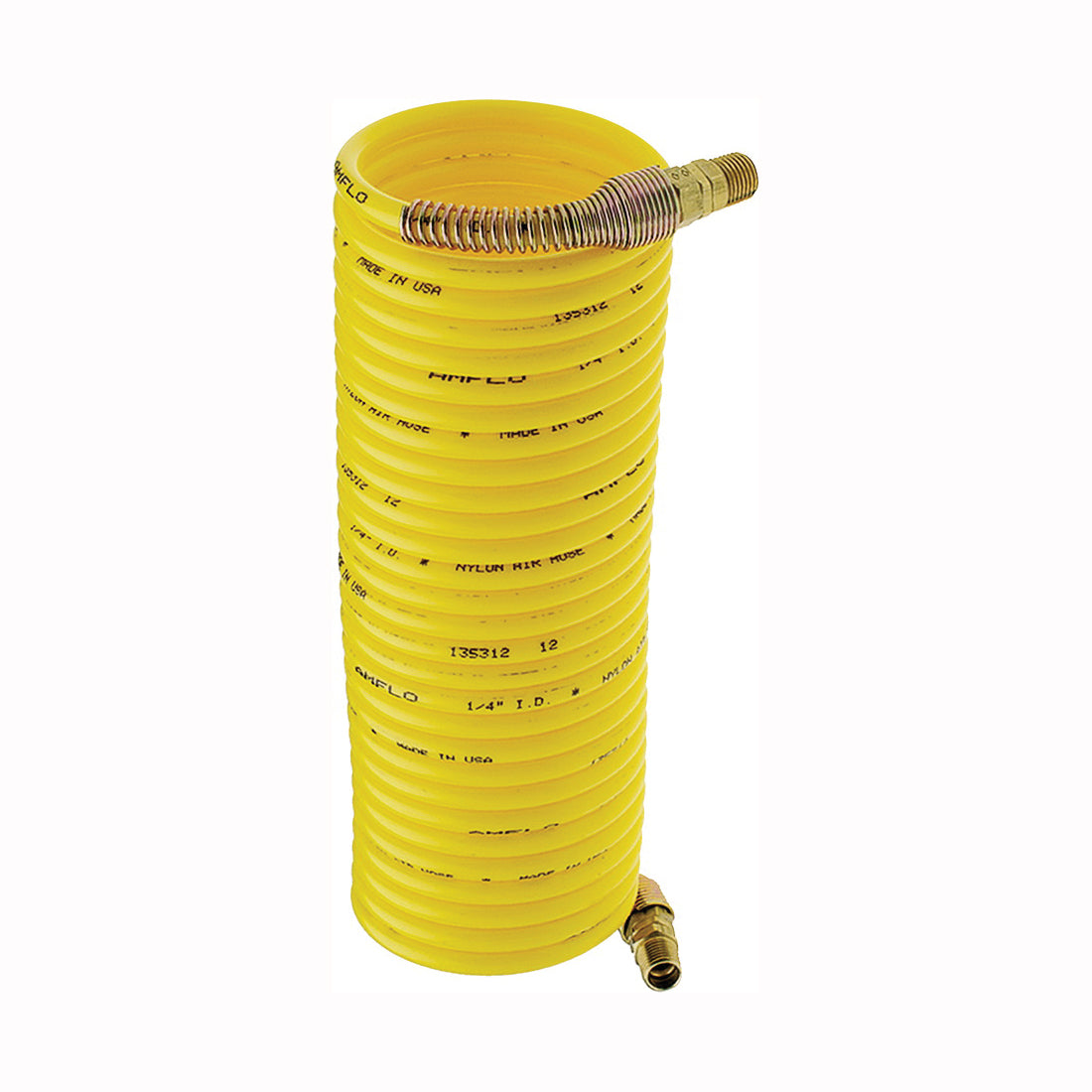 Amflo 4-25E-RET Air Hose, 1/4 in OD, 25 ft L, MNPT, 200 psi Pressure, Nylon, Yellow