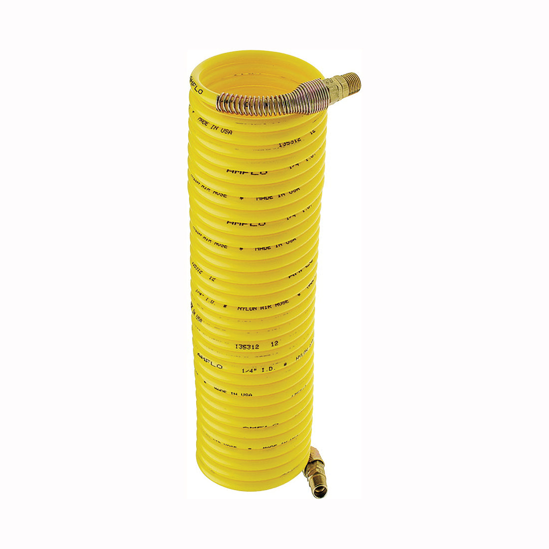 Amflo 4-50E-RET Air Hose, 1/4 in OD, 50 ft L, MNPT, 200 psi Pressure, Nylon, Yellow