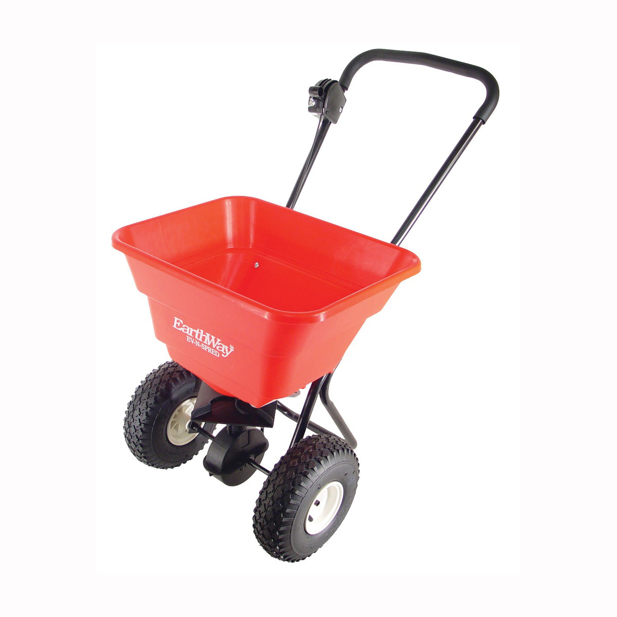 EarthWay 2050P Broadcast Spreader, 12 ft W Spread, 80 lb Capacity, Poly Hopper, Pneumatic Wheel