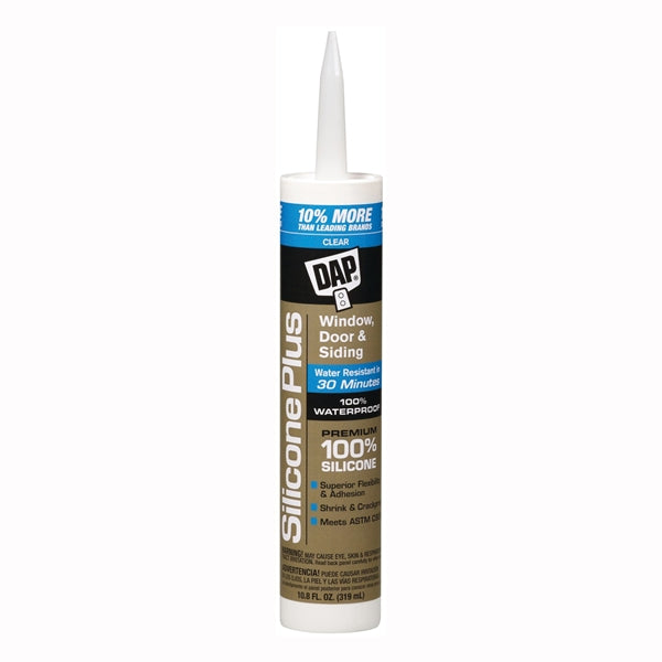 DAP Silicone Plus 08771 Window and Door Sealant, Clear, -40 to 300 deg F, 10.1 fl-oz Cartridge