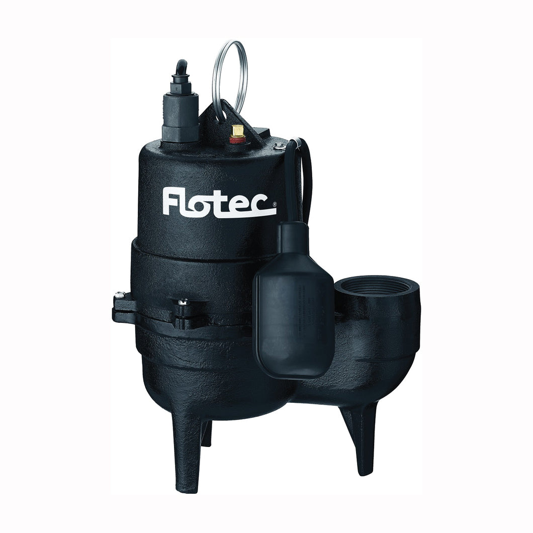 Flotec FPSE3601A-04 Sewage Pump, 13 A, 115 V, 0.5 hp, 2 in Outlet, 18 ft Max Head, 9000 gph, Iron