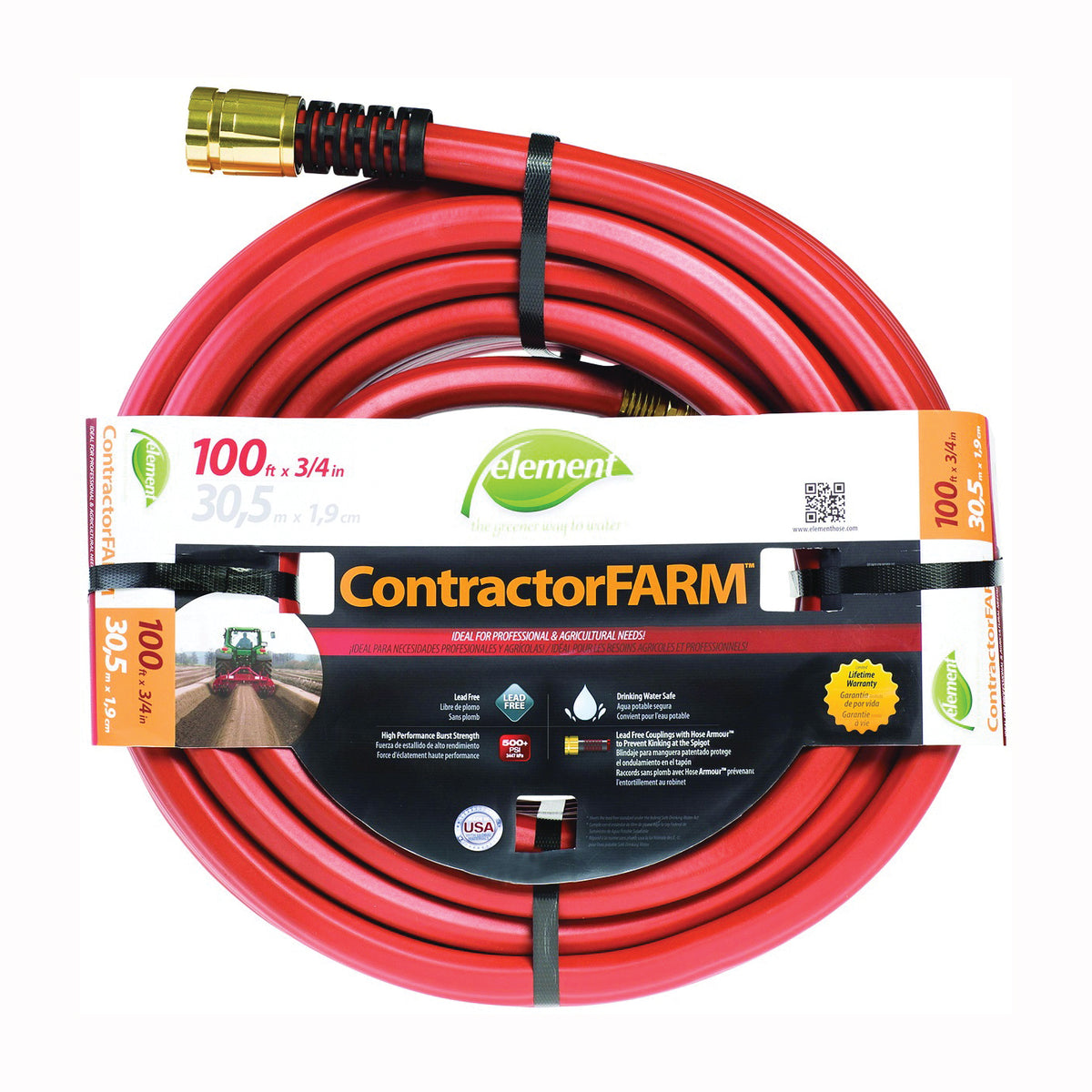 SWAN Element ContractorFARM ELCF34100 Water Hose with Aluminum Couplings, 100 ft L