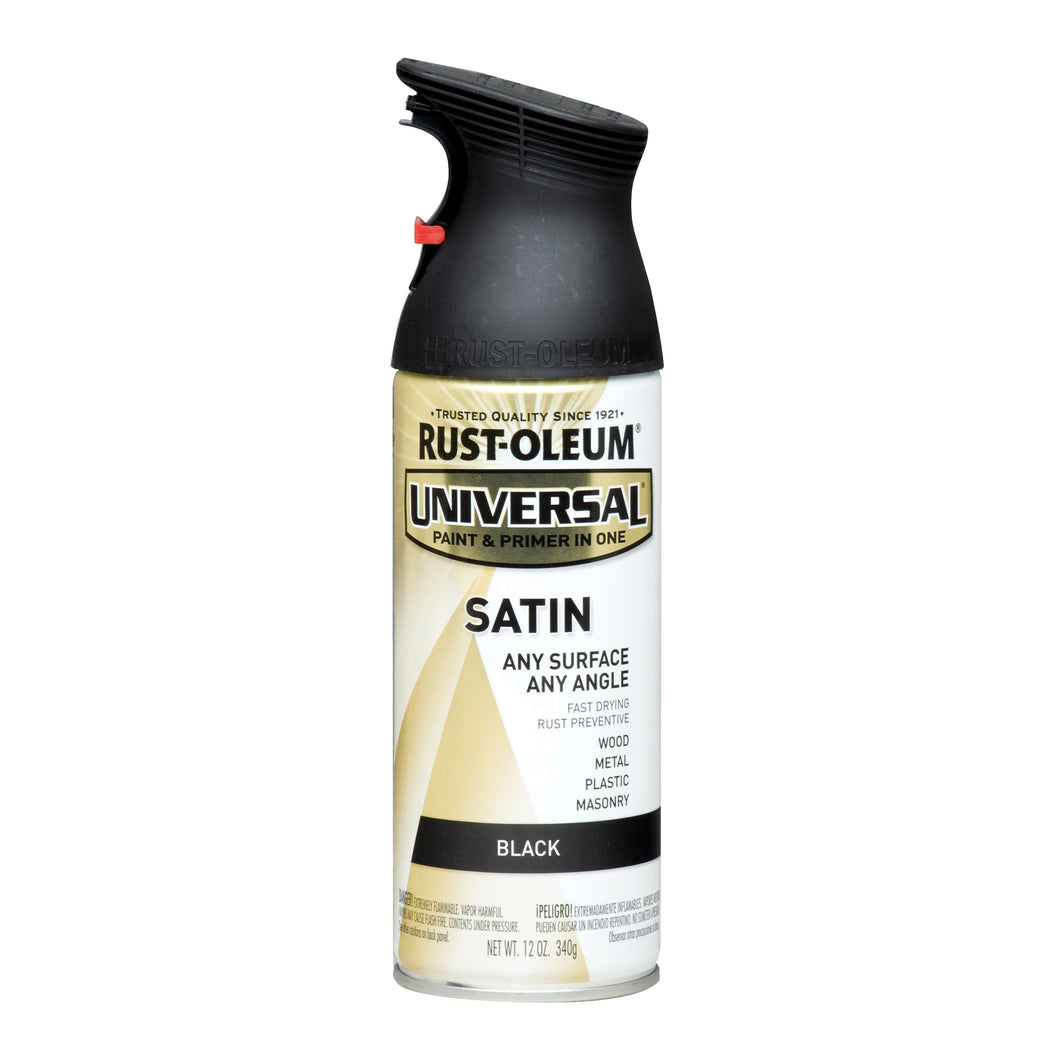 RUST-OLEUM UNIVERSAL 245197 Satin Spray Paint, Satin, Black, 12 oz, Aerosol Can