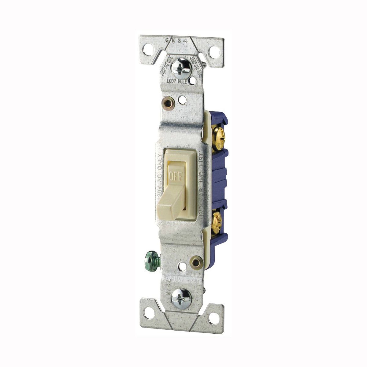 Eaton Wiring Devices 1301-7V Toggle Switch, 15 A, 120 V, Polycarbonate Housing Material, Ivory