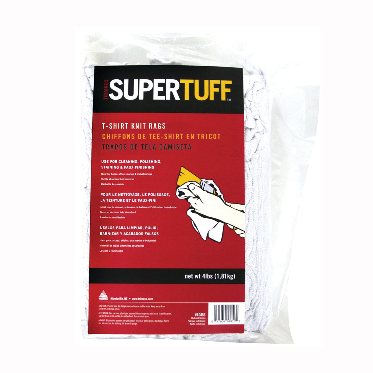 Trimaco 10852 T-Shirt Knit Painters Rag, Knit T-shirt, White