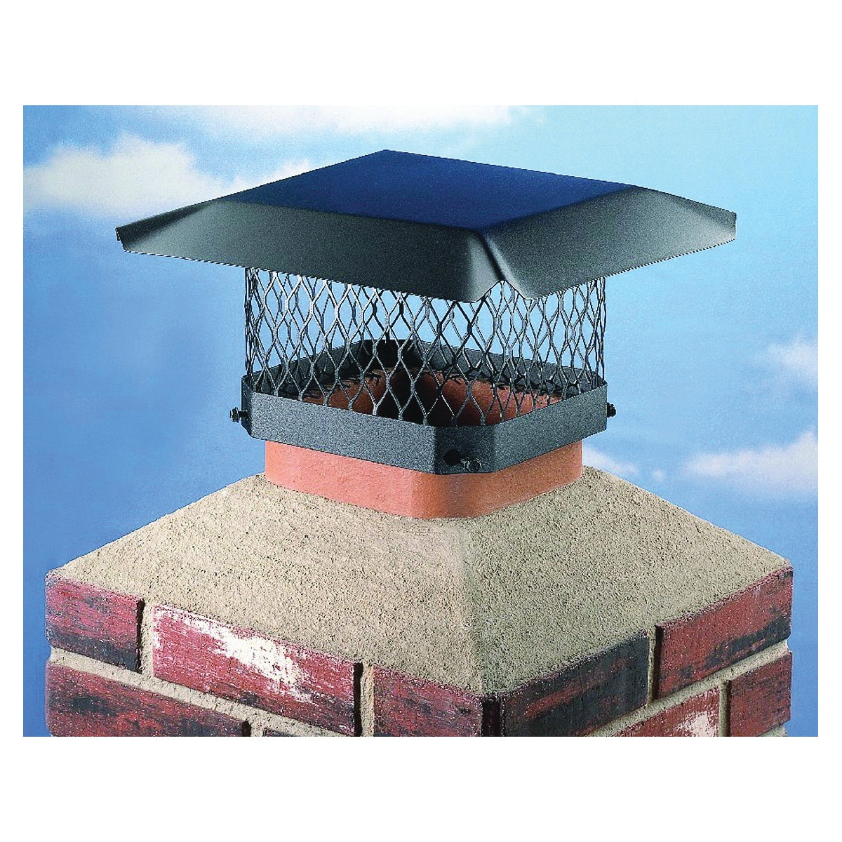 SHELTER SC99 Shelter Chimney Cap, Steel, Black, Powder-Coated, Fits Duct Size: 7-1/2 x 7-1/2 to 9-1/2 x 9-1/2 in